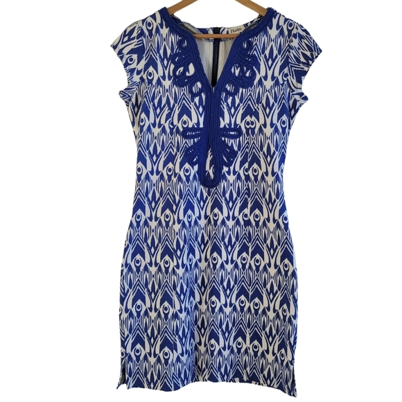 Hatley cap sleeve ikat print shift dress blue white small - Picture 2 of 13